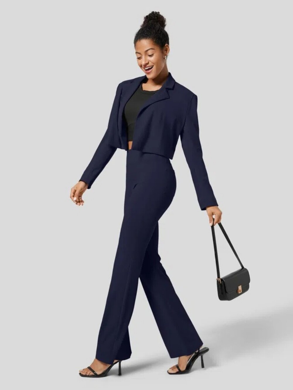 NWT High Waisted Back Pockets Slight Flare Work Pant Navy Blue Sz S Regular - Picture 2 of 9